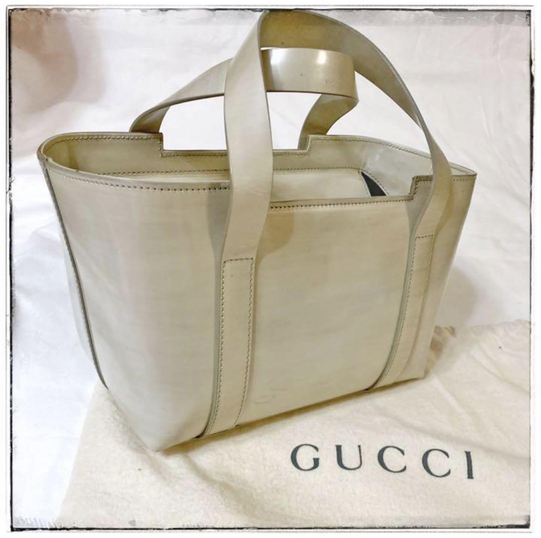 Gucci Beige Silver Enamel Handbag Small Used Stylish Bag
