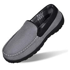 Slippers for Men House Shoes Moccasin with Comfortable Memory 11.5 Grey Black