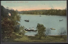 Boaters & canoeists on Massasoit Lake Springfield MA postcard 1912