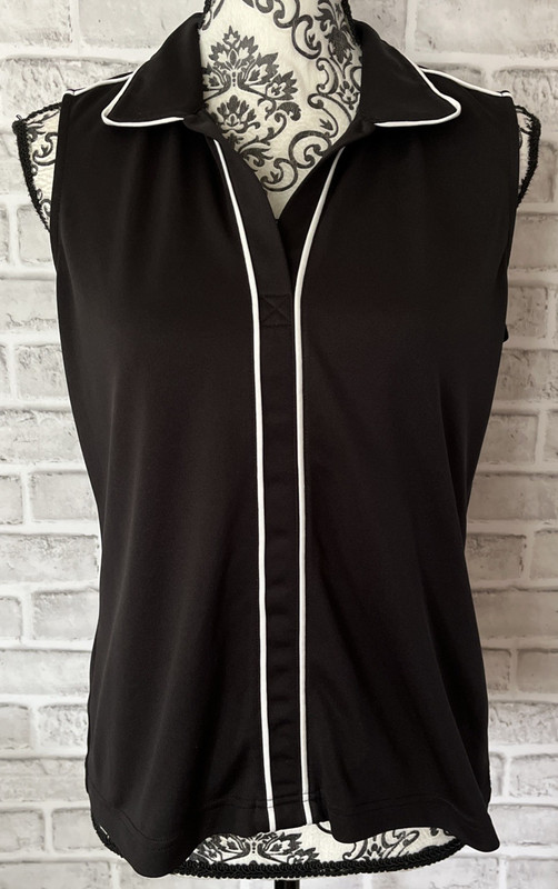 IZOD black w/ white trim collared sleeveless athletic pullover top, Size M