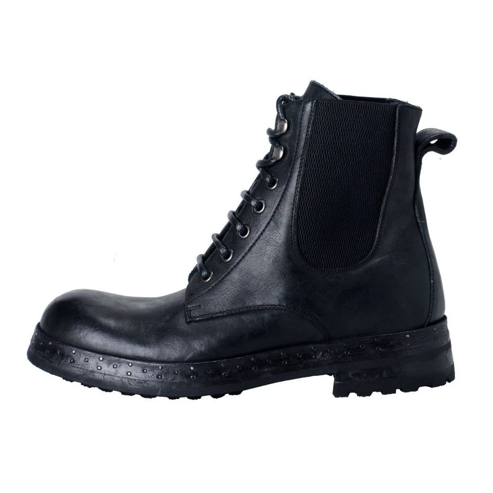 Dolce & Gabbana Hombres Cuero Negro Botas Militares Zapatos Talla 6 7 9 10 Foto 2 de 4