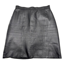 Vintage 90s Wilson's Black Genuine Leather High Rise A-line Mini Skirt 8 25x18"