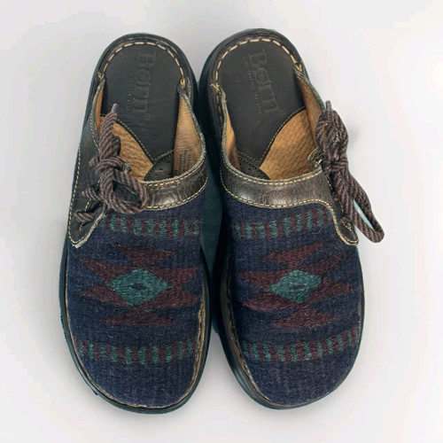 Zueco de lana de cuero tejido Born Mules Southwest Boho zapatos sin cordones para mujer talla 8 - Imagen 1 de 14