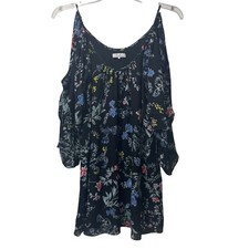 Parker Floral Print Cold Shoulder Dress Ruffle Sleeve Black Small