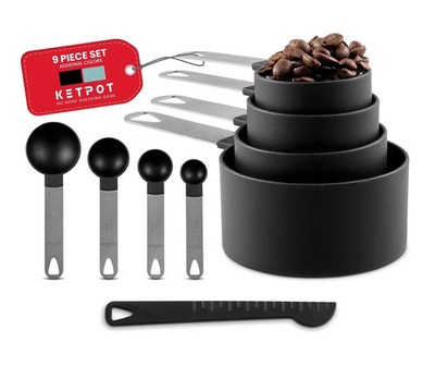 9-teiliges Messbecher und Löffel Set, 4 Messbecher, 4 Löffel und 1 Nivellierer