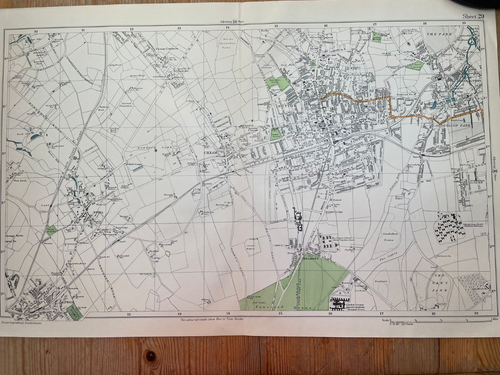 RARE Original Antique Map Greater London South c1912-14 Cheam 4 INCH SCALE