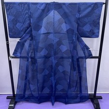 Polyester Summer Kimono Dark Blue Navy Used Japan