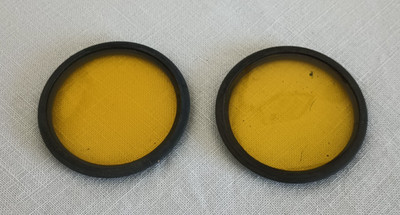 2 YELLOW CAMERA LENS FILTERS ~ 1920'S, Plastic With Metal Ring, Unbranded