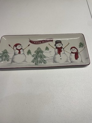 Saint Nicholas Square yuletide rectangle snowman treat tray  14'' X 6''