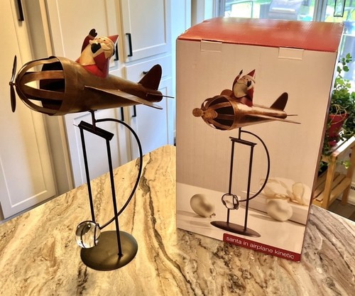 18" Santa Claus Metal Airplane Kinetic Balance Sculpture - Picture 1 of 10