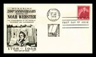 DR JIM STAMPS US COVER NOAH WEBSTER 200TH ANNIVERSARY FDC FLEETWOOD