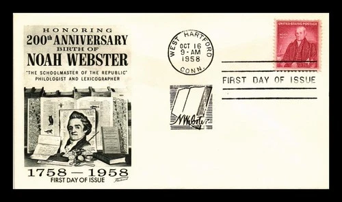DR JIM STAMPS US COVER NOAH WEBSTER 200TH ANNIVERSARY FDC FLEETWOOD