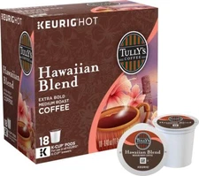 Tully's Hawaiian Blend Coffee 18 to 144 K cups Pick Any Quantity FREE SHIPPING