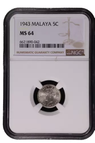 1943 Malaya and British Borneo 5 Cents - NGC MS 64