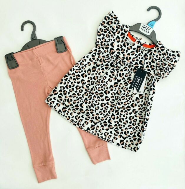 Baby Girls Set MYLEENE KLASS Short Sleeve Ribbed Leopard Animal Print Outfit NEW