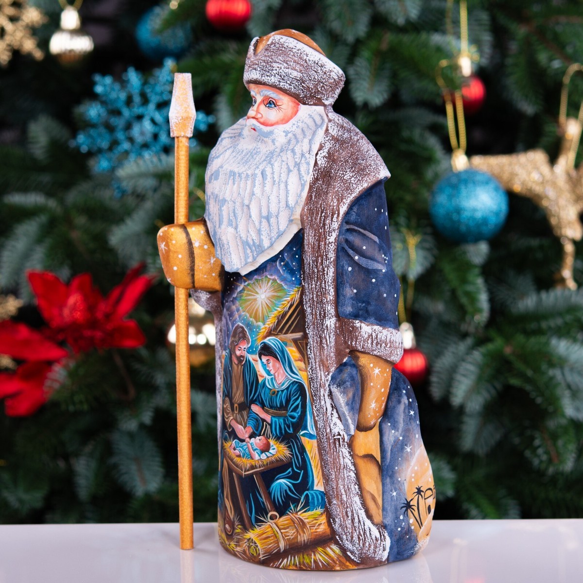 Wooden hand carved Santa Figurine 9.5 Wooden hand carved Santa Figurine 9.5