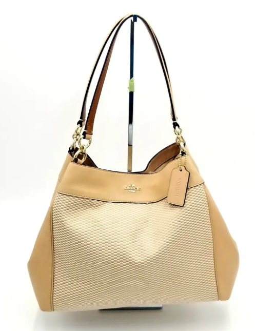 Coach Lexy Woven Jacquard Triple Compartment Beige Shoulder Bag w