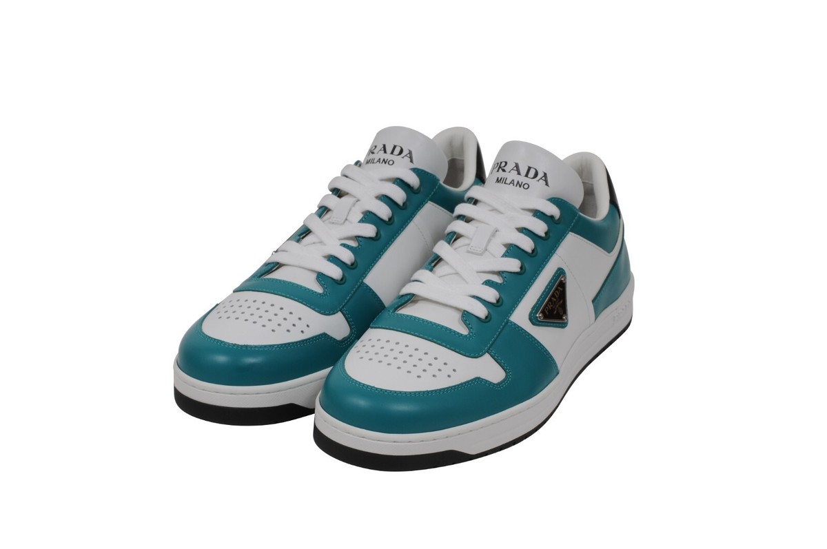 Prada Downtown Sneakers US10.5 UK9.5 White Green Teal Leather