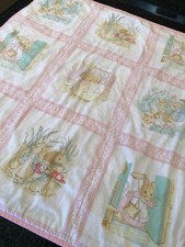 Vintage Pink with Bunnies, Kitties, Mice Baby Crib Blanket Comforter 32" x 36"