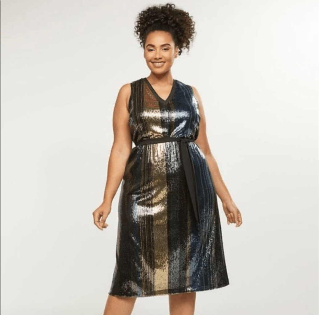 knee length dresses for ladies Striped Sequin Midi Dress main image 1