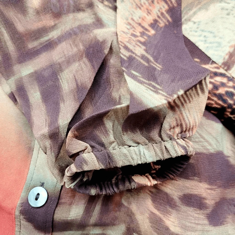Camisa Blusa Da Nang Roja y Marrón Seda Fluida Con Botones Manga Larga Talla XS Foto 4 de 4