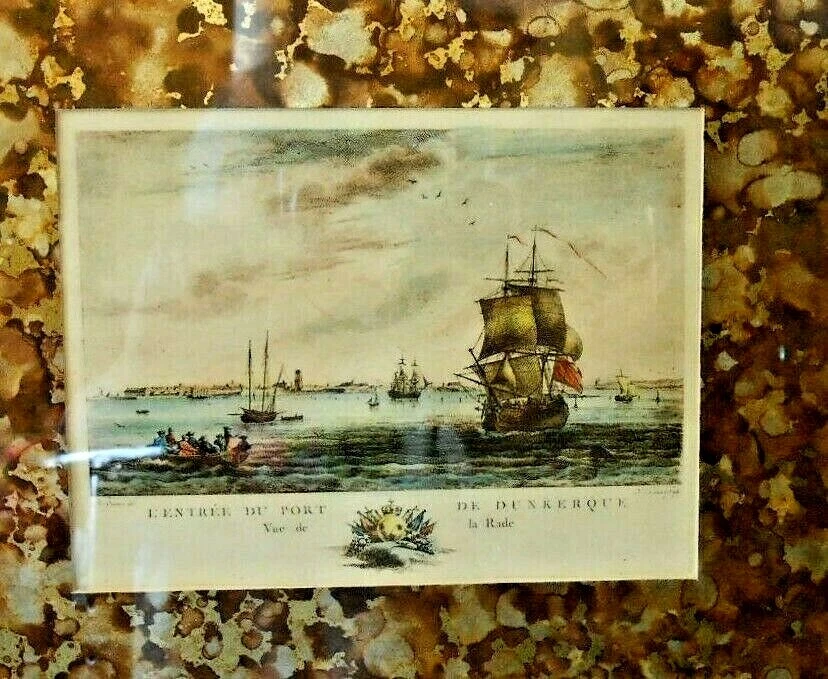 Grabado enmarcado Réduit Ports Le Gouaz Francia, Dunkerque 1776 Nicolas Ozanne Foto 2 de 4