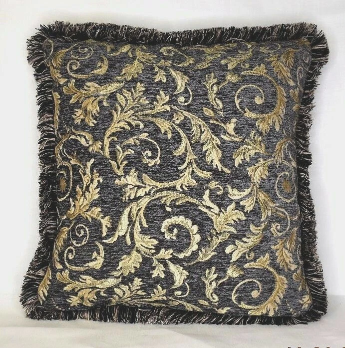 Almohada con flecos de chenilla floral oro gris para sofá silla o sofá hecha en estados unidos Foto 3 de 4