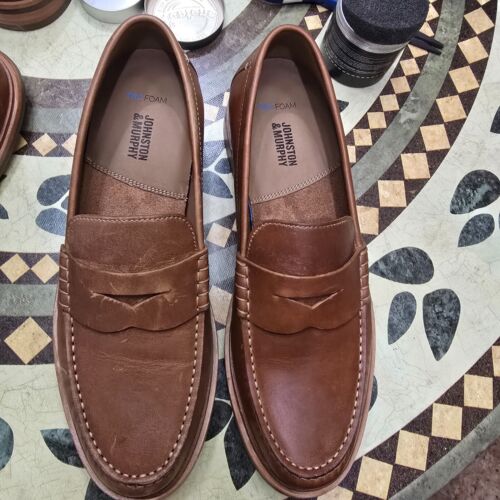 Mocasín Johnston & Murphy Lyles Penny Para Hombre Cuero Grano Completo Tostado Talla 13 Nuevo - Imagen 10 de 12