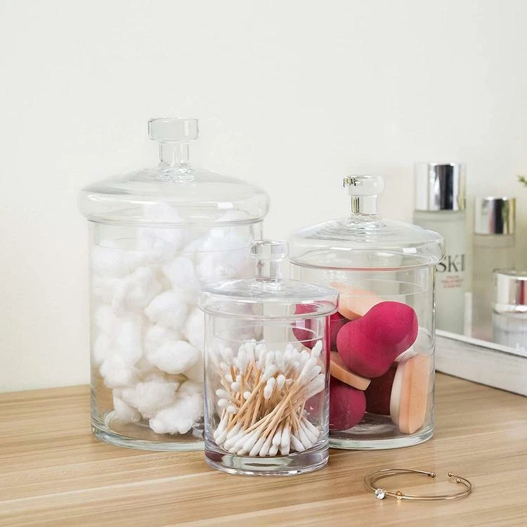 Clear Decorative Glass Jars with Lids, Set of 3  Glass jars with lids,  Glass apothecary jars, Glass jars