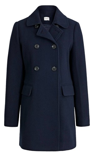 J CREW $ 298 klassischer marineblauer Mantel Wollmischung Tasche Winter geknöpft Erbsenmantel - 8
