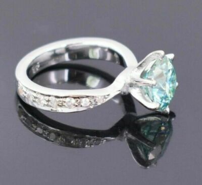 2.50 Ct Blue Diamond Ring Luster Solitaire Round 925 Certified with Accents 