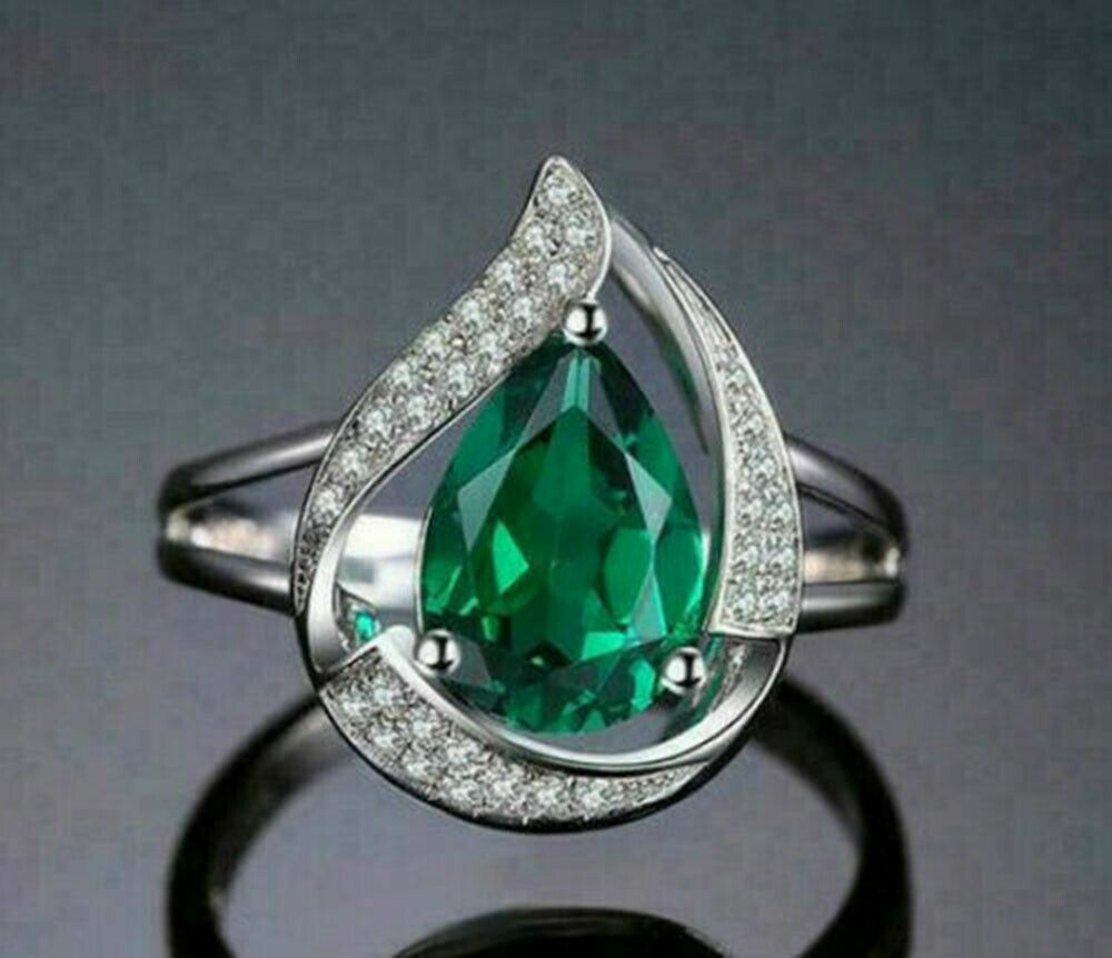 14K White Gold Plated Silver 2Ct Simulated Diamond Split Shank Engagement Ring