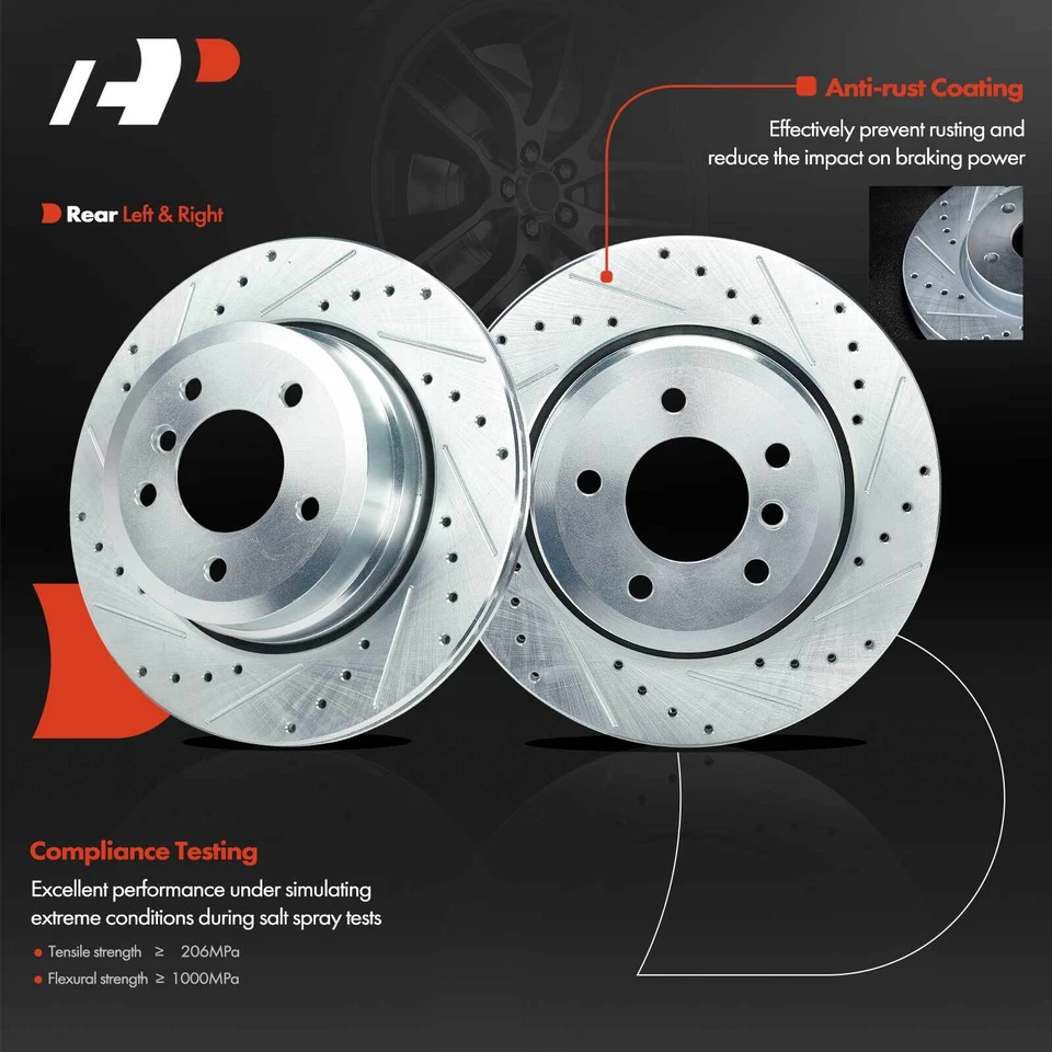 6x Rotores de freno perforados + Pastilla de freno trasera de cerámica para BMW 525xi 528i 530xi xDrive Foto 4 de 4