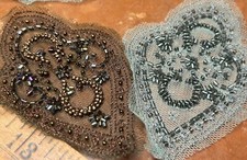 applique embroidered glass beads netting 3x4.5" hand sewn 1pc