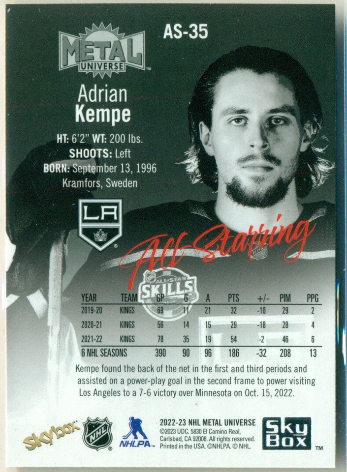 2022-23 Skybox Metal Universe All-Starring AS-35 ADRIAN KEMPE Los Angeles Kings - Image 2 of 2