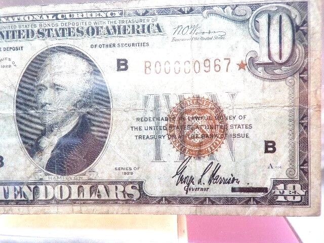 1929 - $10 DOLLAR FEDERAL RESERVE BANK ***STAR ***NOTE NEW YORK - Image 4 of 4