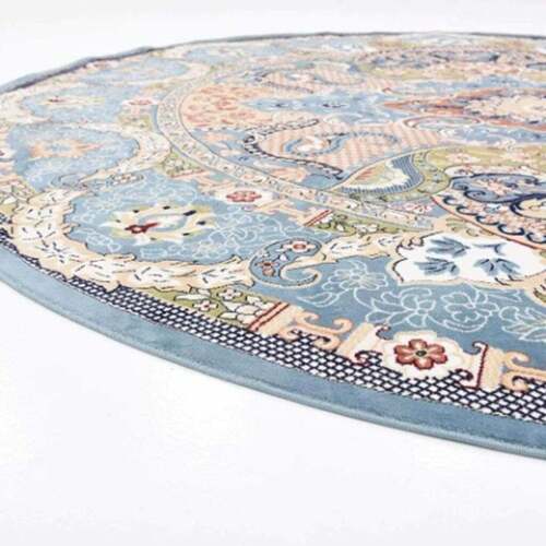 5 x 5 New Round Design Rug - Blue 37090 Decorative Art Soft Carpet Collectible - Picture 1 of 4