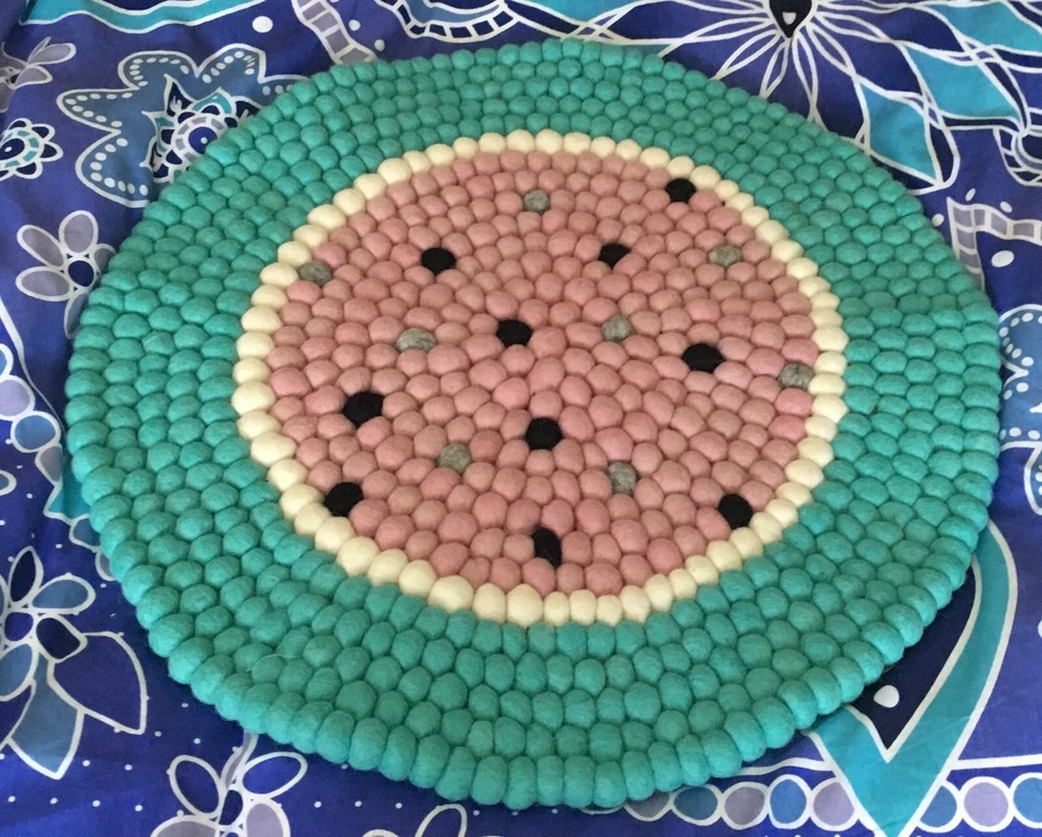 handgeknüpfter Teppich Wolle/Bommelteppich/Filzknäuelteppich - Bild 3 von 4