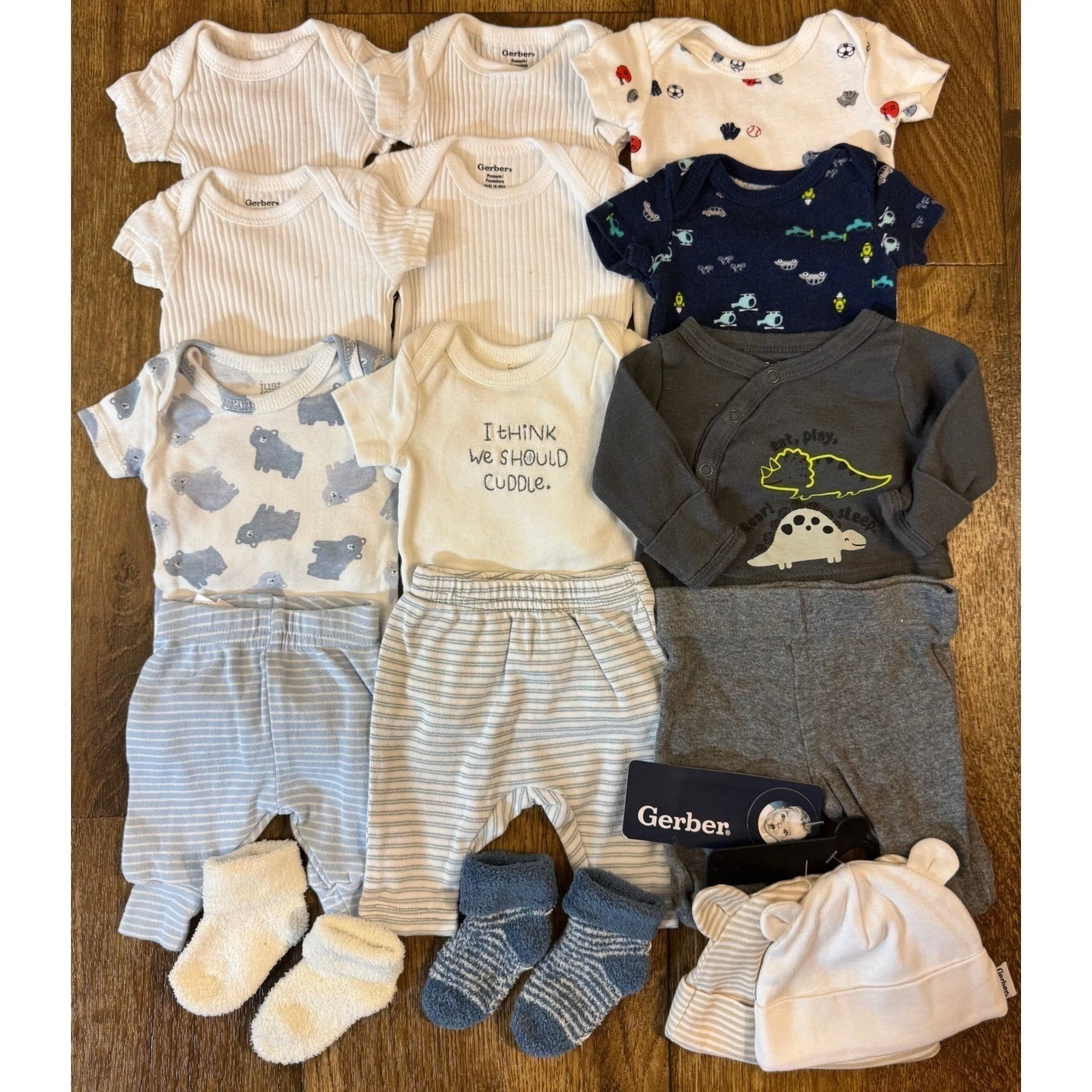 Preemie Baby Boy Basic Clothing Bundle Lot Onesies Shirts Pants Outfits 18 PC