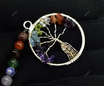 Natürlicher 7 Chakra Lebensbaum Spirituell Schlüsselanhänger Anhänger Handgef...