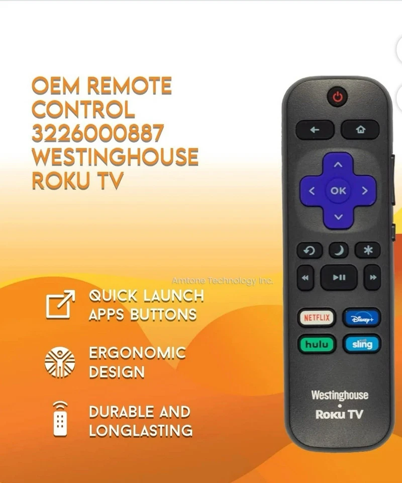 NEW OEM Westinghouse Roku TV Remote Control Netflix Disney+ Hulu Sling - Image 3 of 4