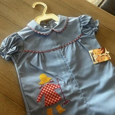 Vintage Thomas 12 Months Blue Gingham Applique Romper Girls NWT Snap Crotch