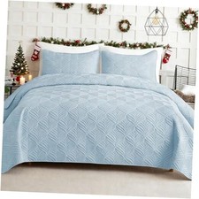 Elegant Extra Soft Quilts Queen Size, 3-Piece Queen 96"x90" Light Blue