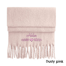 Soft fluffy scarf personalised with your name and heart design with tassels