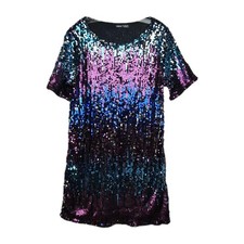 Shein Sequins Dress Women's 8/10 Purple/Blue/Black Knee-Length Short Sleeves