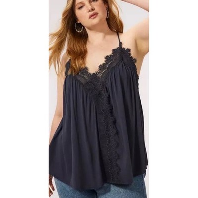 Torrid FESTI Navy Blue Lace Trim Camisole Racerback Tank Top Size 2x Boho Hippie