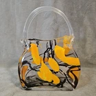 Vintage Murano Style Art Glass Figural 12" Purse Vase Hand Blown Orange Black