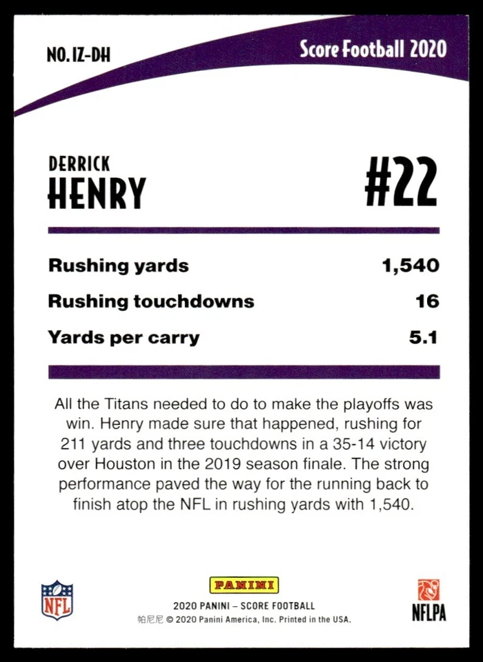 2020 Score In the Zone Derrick Henry Tennessee Titans #IZ-DH - Image 2 of 2