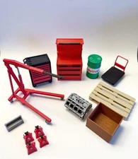 1/18 Garage Accessories Kit - Engine Hoist, Tool Chests, Jack Stands & More!