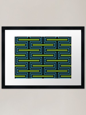 Geometrisches Muster: Offset Brick: Bl gerahmtes Wandbild Poster Leinwanddruck Bild